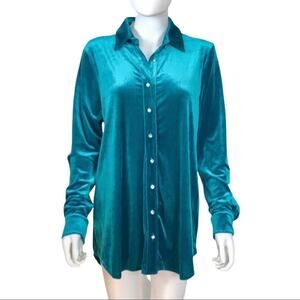 Gumps NWT Velvet Blouse Jon Den Teal BD Blue Top with Crystal Buttons